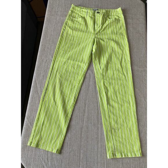 VICTOR GLEMAUD Women Straight Striped Jeans Lime Green & White Size 6 - Picture 1 of 7